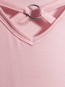 No Boundaries Light Pink Juniors' Criss Cross V-Neck Short Sleeve T-Shirt