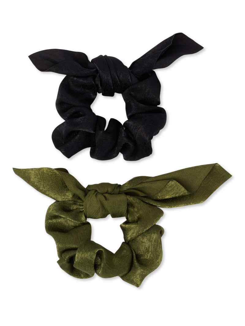 Time and Tru Black and Olive Ivory Tropical Scrunchie, 2-Pack Set