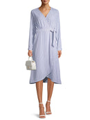 Time and Tru Blue Yonder Stripe Women's Long Sleeve Faux Wrap Dress