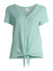 No Boundaries  Mist Mint Juniors' Tie Front Waffle Top