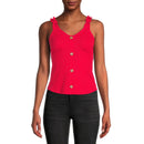 No Boundaries Juniors Brilliant Red Rib Button Front Tank Top