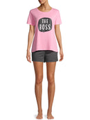 Way to Celebrate Pink Truffle/Black Soot Women's Short Sleeve Top and Shorts Sleep Set