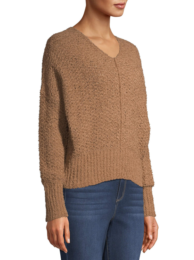 Time and Tru Toasted Brown Women's Tape Yarn Pullover Sweater