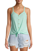 No Boundaries Mist Mint Juniors' Front Tie Ribbed Cami