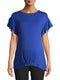Time and Tru Blue Maternity Short Sleeve Ruffle Solid Top with Elastic Band