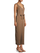Time and Tru Toasted Brown Women's Sleeveless Linen Jumpsuit with Tie Belt