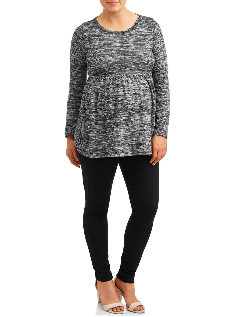 Time and Tru Black Soot Maternity Long Sleeve Peplum Knit Top