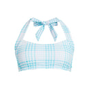 No Boundaries Juniors' Blue Textured Plaid Halter Bikini Top