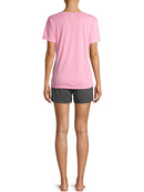 Way to Celebrate Pink Truffle/Black Soot Women's Short Sleeve Top and Shorts Sleep Set